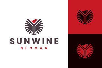 luxury sun wine logo vector