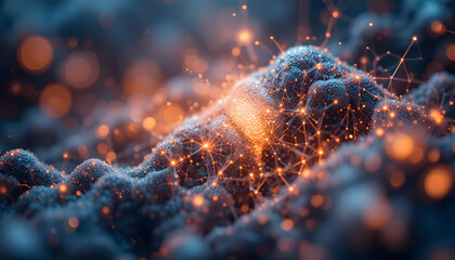 Vibrant digital landscape with glowing orange network connections