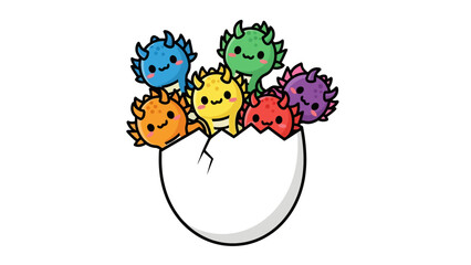 Cute dragons hatching from a cracked egg