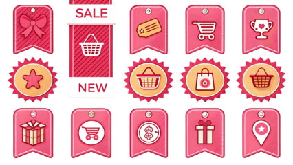 Vibrant pink shopping icons set for business promotions and sales