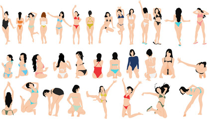 ポーズをとる水着を着た女性のイラストセット