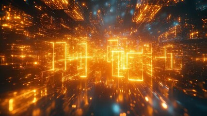 Abstract digital glowing background with bright orange and blue lights. - Powered by Adobe