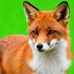 Fototapeta premium Portrait of a Cute Red Fox Isolated on Green Screen Background
