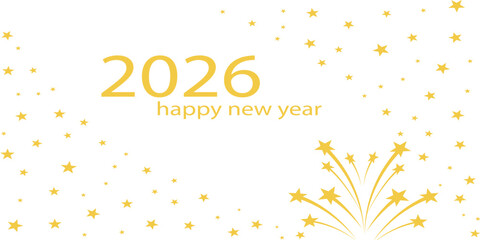 Elegant 2026 Happy New Year background with white canvas, golden fireworks, falling confetti, luxury typography, festive glow, clean minimal style, classy celebration mood.