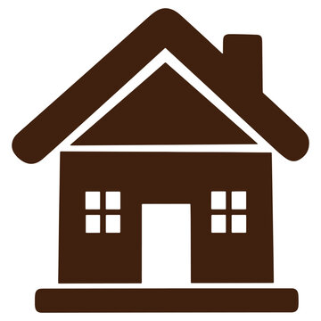 Brown house icon with triangular roof and chimney isolated on transparent background for web and design projects