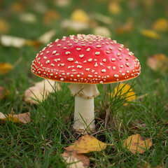 Fly Agaric Mushrooms / Fungi in Nature, fly agaric mushroom on green grass background