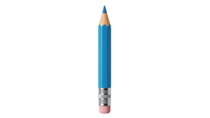 Blue wooden pencil isolated PNG on transparent background, school supply for drawing and writing, back to school concept