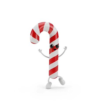 3D vector illustration of a festive red and white striped peppermint Christmas candy cane isolated on white background as a sweet holiday symbol and decoration