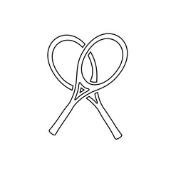 A large black outline crossed tennis rackets symbol on the center. Illustration on transparent background