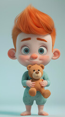 3d Cartoon character of a baby with tiny orange hair