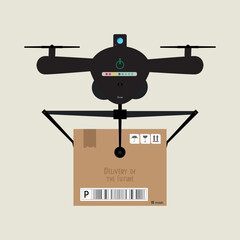 Delivery Drone Carrying Package. Future Logistics Vector Illustration. Concept of futuristic logistics, automated shipping, last mile delivery, e-commerce, and smart technology.