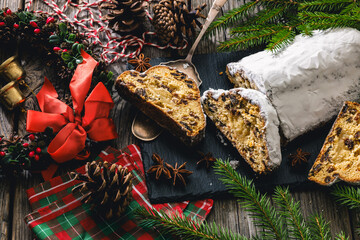 Stollen with filling of raisins, candied fruit