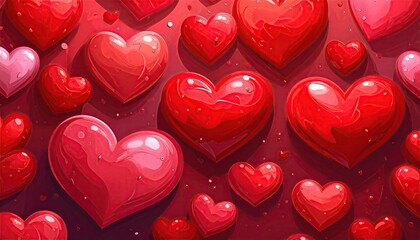 Vibrant Red and Pink Heart Shapes Seamless Pattern Background for Love and Romance.