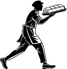 Baker Walking with Bread Tray – Culinary Delivery Vector Illustration