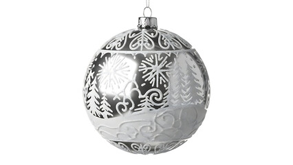 Silver Christmas Ornament with Winter Scene white snowflakes