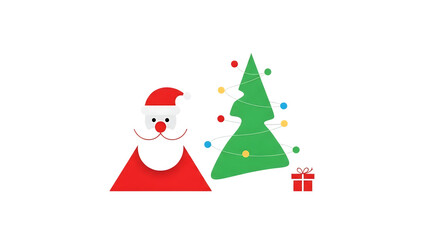 Simple Santa Claus Christmas Tree and Gift on Black