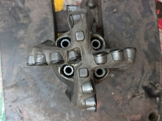 Polycrystalline Diamond Compact (PDC) drilling bit on the rig floor used for drill oil and gas well for petroleum exploration and production.