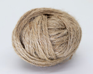Natural linen yarn, ball background. White background