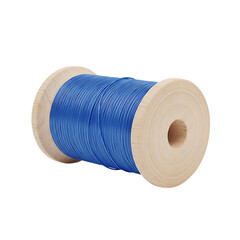 Wooden spool of bright blue thread sewing craft