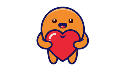 Cute cartoon orange blob character holding a red heart with love, isolated white background.