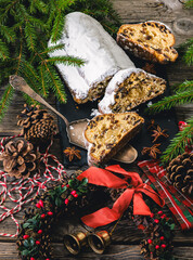Stollen with filling of raisins, candied fruit