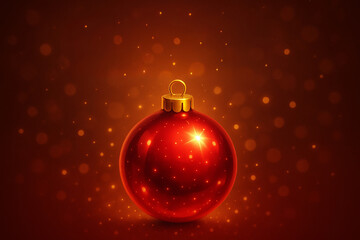 Red Christmas ornament with golden cap on warm bokeh glow