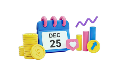 Financial Growth Concept with Calendar, Coins, and Chart