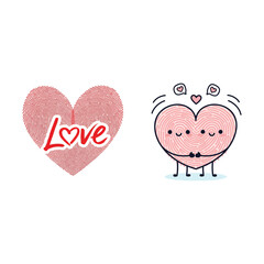 Whimsical Cute Heart Character with Love Text Illustration, Smiling Face, Closed Eyes, Fingerprint Heart, Thought Bubbles, Perfect for Valentine s Day, Love-Themed Designs, and Romantic Greeting Cards