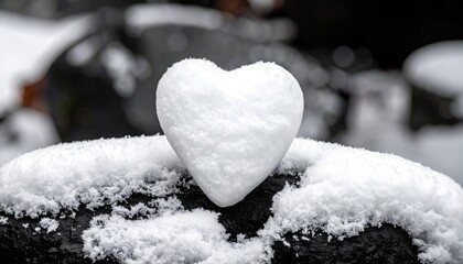 Heart shaped snowball symbol of love in winter snow.
