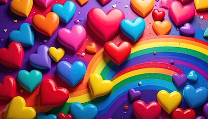 Vibrant Rainbow Hearts Background Celebration Love Pattern.