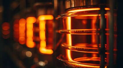 Close up of glowing orange heating elements in industrial machinery.