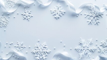 Winter Sale Composition with Snowflakes and Ribbons on White Background