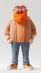 3d Cartoon Character of old man with orange hair standing up