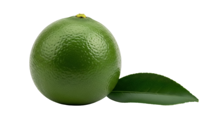 Fresh green lime with leaf isolated PNG, vibrant citrus fruit for healthy eating and tropical flavor in food and beverage designs