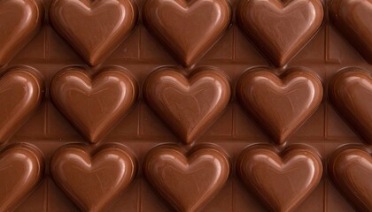 Close-up view of a delicious milk chocolate bar with heart-shaped pieces.