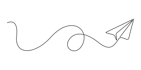 Minimalist continuous one line art illustration of a paper plane. Single line drawing paper plane vector illustration
