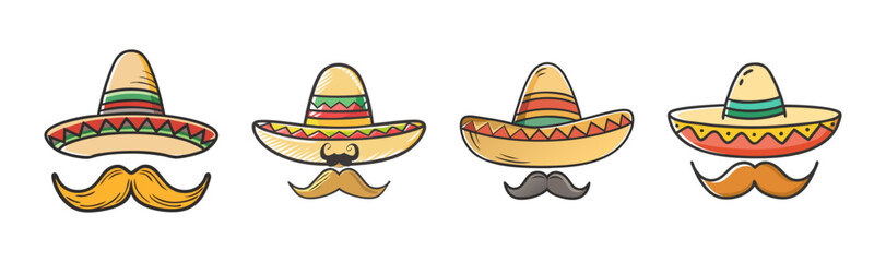 Vibrant collection of sombreros and mustaches for a festive and fun occasion