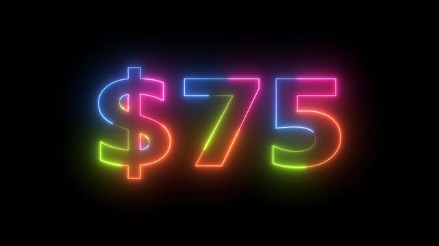 Neon dollar sign and number 75