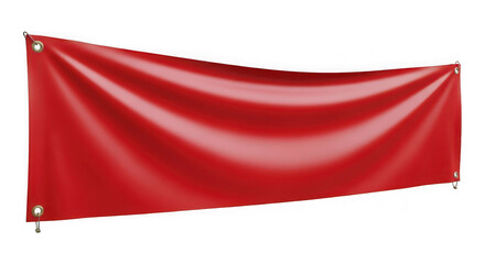 Obraz premium Empty red advertising banner with metal grommets for hanging, perfect for promotions, isolated on transparent background