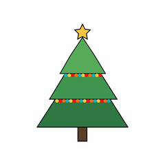 Minimalist Flat Vector Christmas Tree with Colorful Ornaments and Star