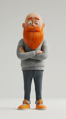 3d Cartoon Character of old man with orange hair standing up