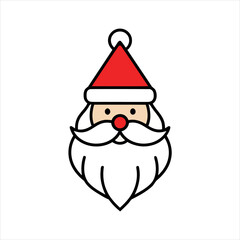 Cute cartoon Santa Claus head illustration with red hat, white beard, and rosy nose. Perfect for Christmas, holiday designs, and festive themes.