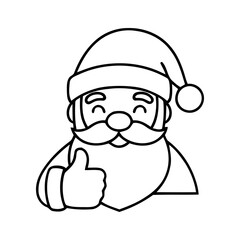 Cheerful Santa Claus line art giving a thumbs up, symbolizing approval and festive joy. Perfect for Christmas designs, holiday greetings, and positive seasonal messages.