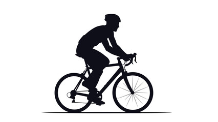 Fototapeta premium Silhouette of a man riding a bicycle in a minimalist black style isolated on white background
