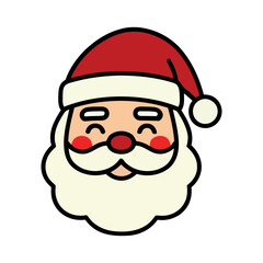 Cute cartoon Santa Claus face icon with red hat, rosy cheeks, and white beard. A cheerful and festive illustration perfect for holiday designs and Christmas themes.