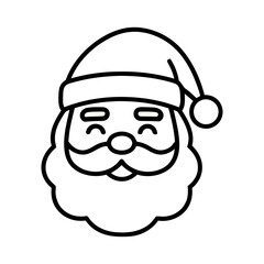 A cheerful, minimalist line art icon of Santa Claus's head, featuring his classic hat, beard, and a happy, smiling expression. Perfect for festive designs.