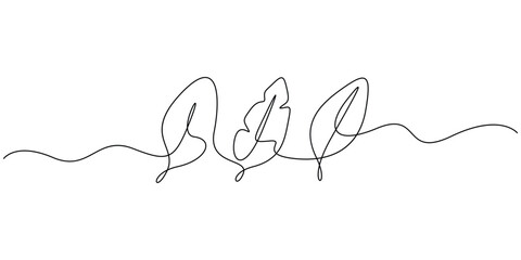 Vector illustration of three leaves drawn in a continuous single-line art style