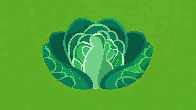 Green Cabbage Vegetable Illustration Animation on Green Screen Background