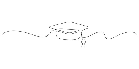 Continuous line drawing of a graduation cap with a tassel. Minimalist style concepts for symbolize academic achievement, education, and celebration