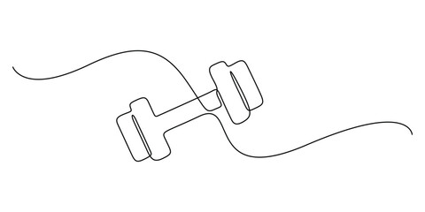 Obraz premium Minimalist single line drawing of a dumbbell. Concepts for building muscle, increasing strength, and improving joint stability